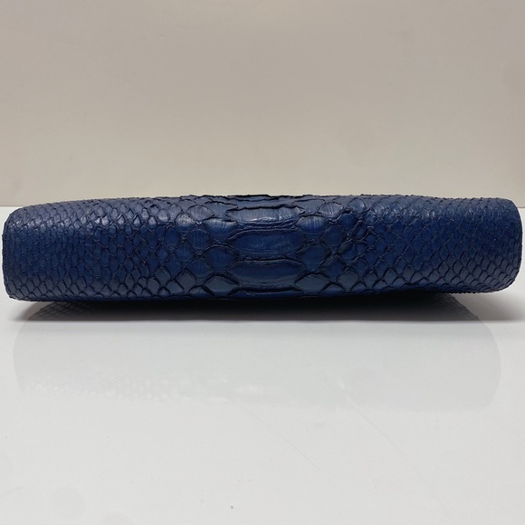 J. Mendel Paris Minuit Navy Blue Gold Python Snakeskin Top Handle Clutch Bag - Picture 8 of 11